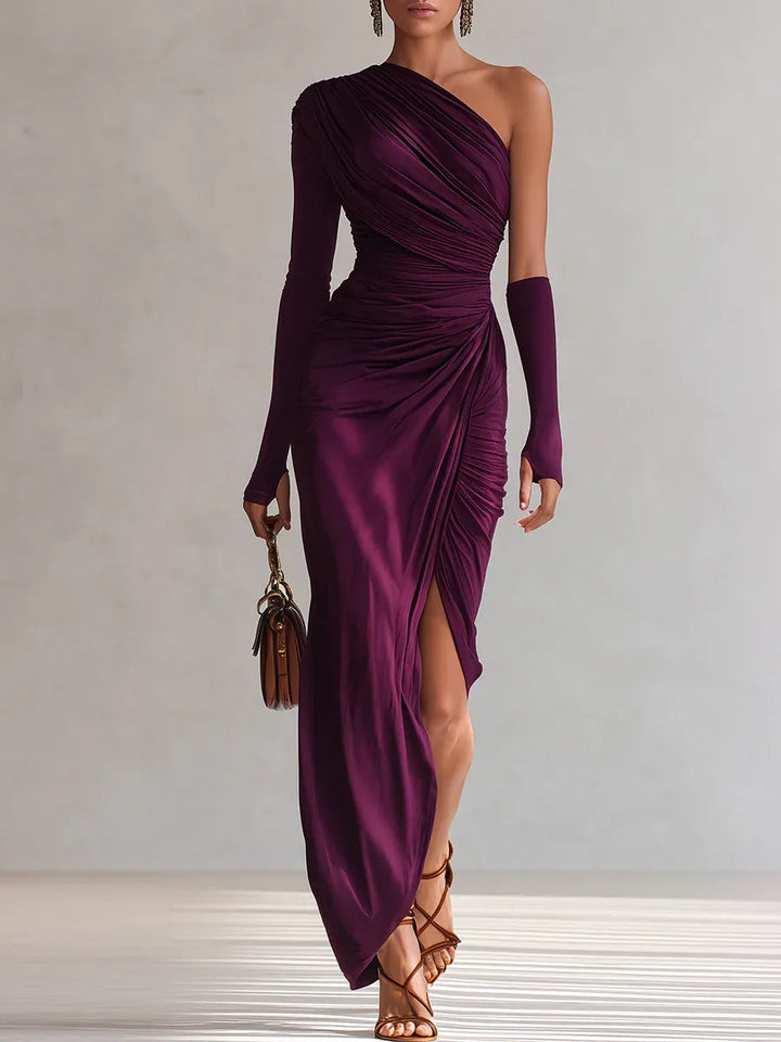Rhianna Chic Maxikleid für Damen mit Ärmeln und asymmetrischem Ausschnitt