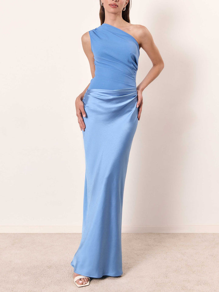 Anita | Schickes Ein-Schulter-Maxi-Kleid | Plissiertes Festkleid für Damen
