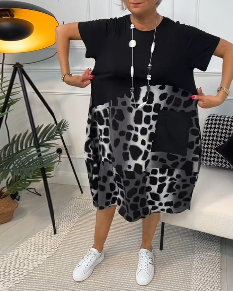 Sherlene | Leopardprint Kleid für Damen mit Rundhalsausschnitt und kurzen Ärmeln