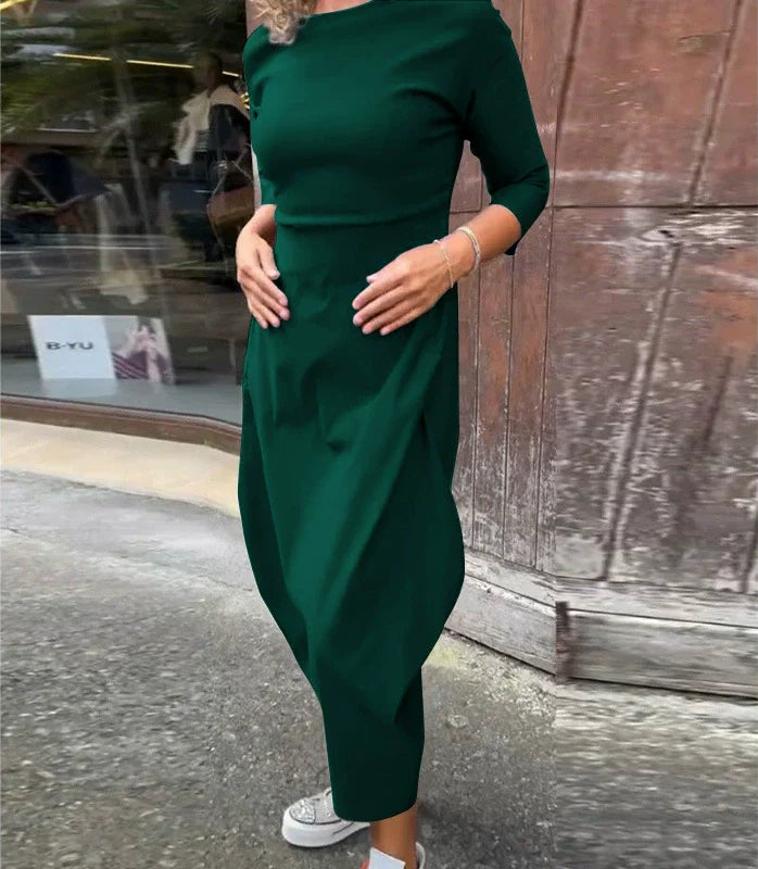 Elsbeth | Elegantes Damenkleid für Damen mit Tasche und Rundhalsausschnitt