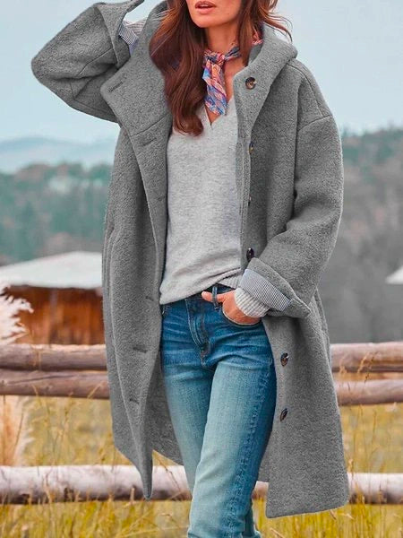 Melina | Damen Mantel Langarm Casual Plüsch Jacke mit Kapuze