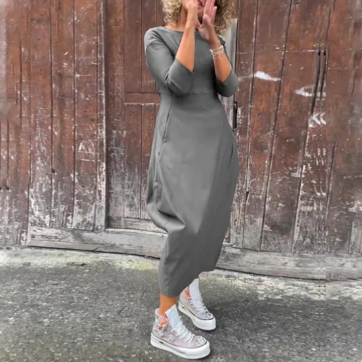 Elsbeth | Elegantes Damenkleid für Damen mit Tasche und Rundhalsausschnitt