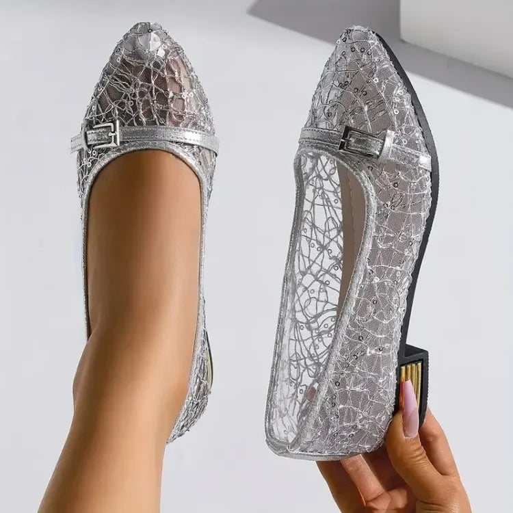 Damen Freizeit Slipper und Mesh mit niedrigem Absatz und Blumenmuster
