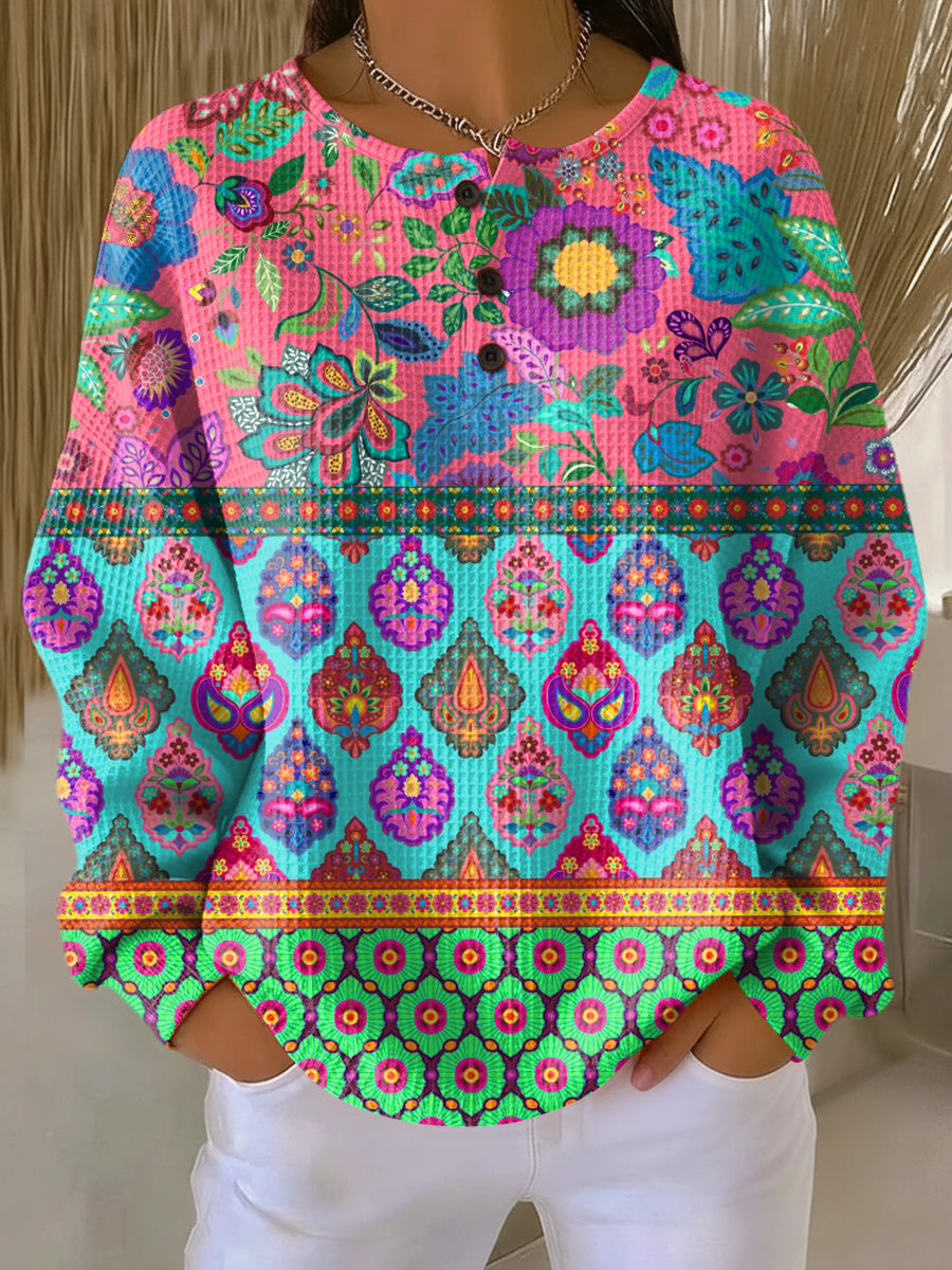 Sign | Pullover für Damen mit ethnischen Blumenstreifen
