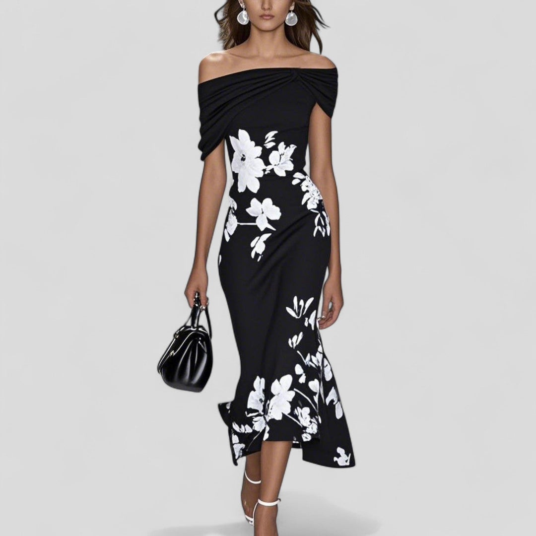 Isabelle | Elegantes Midi-Kleid für Damen mit Carmen-Ausschnitt und Flügelärmeln