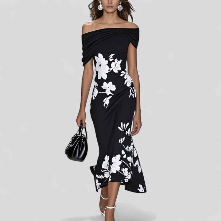 Isabelle | Elegantes Midi-Kleid für Damen mit Carmen-Ausschnitt und Flügelärmeln