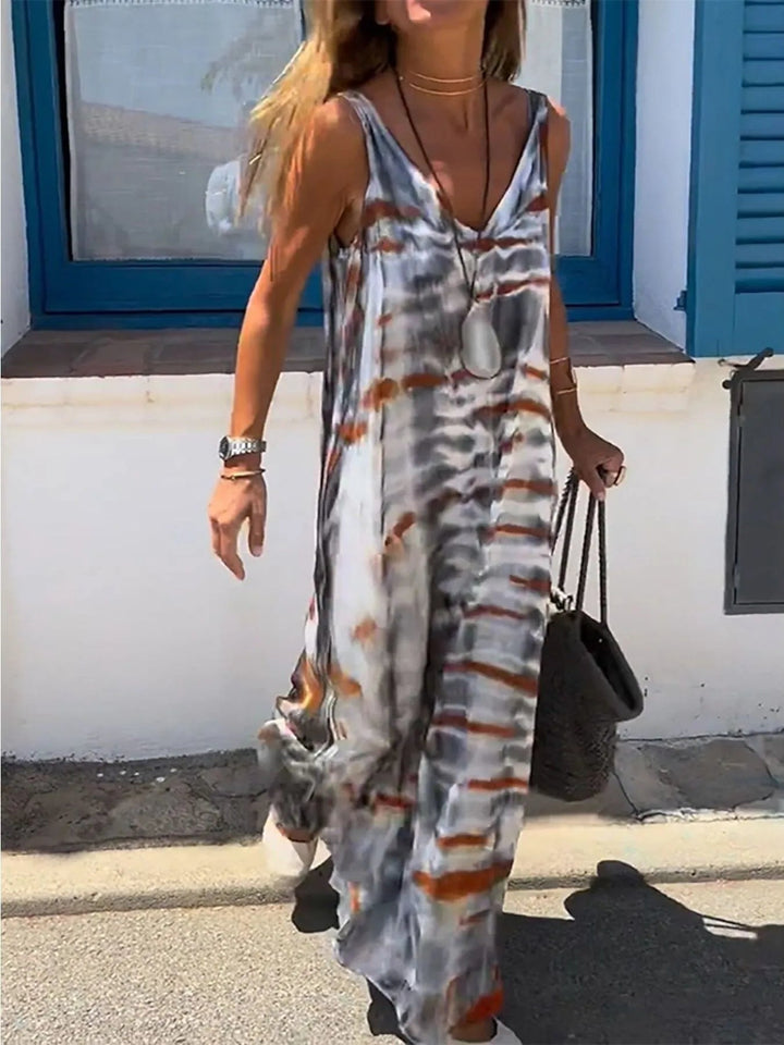 Tie-Dye V-Ausschnitt Maxi Cami Kleid für Damen mit Batik-Optik