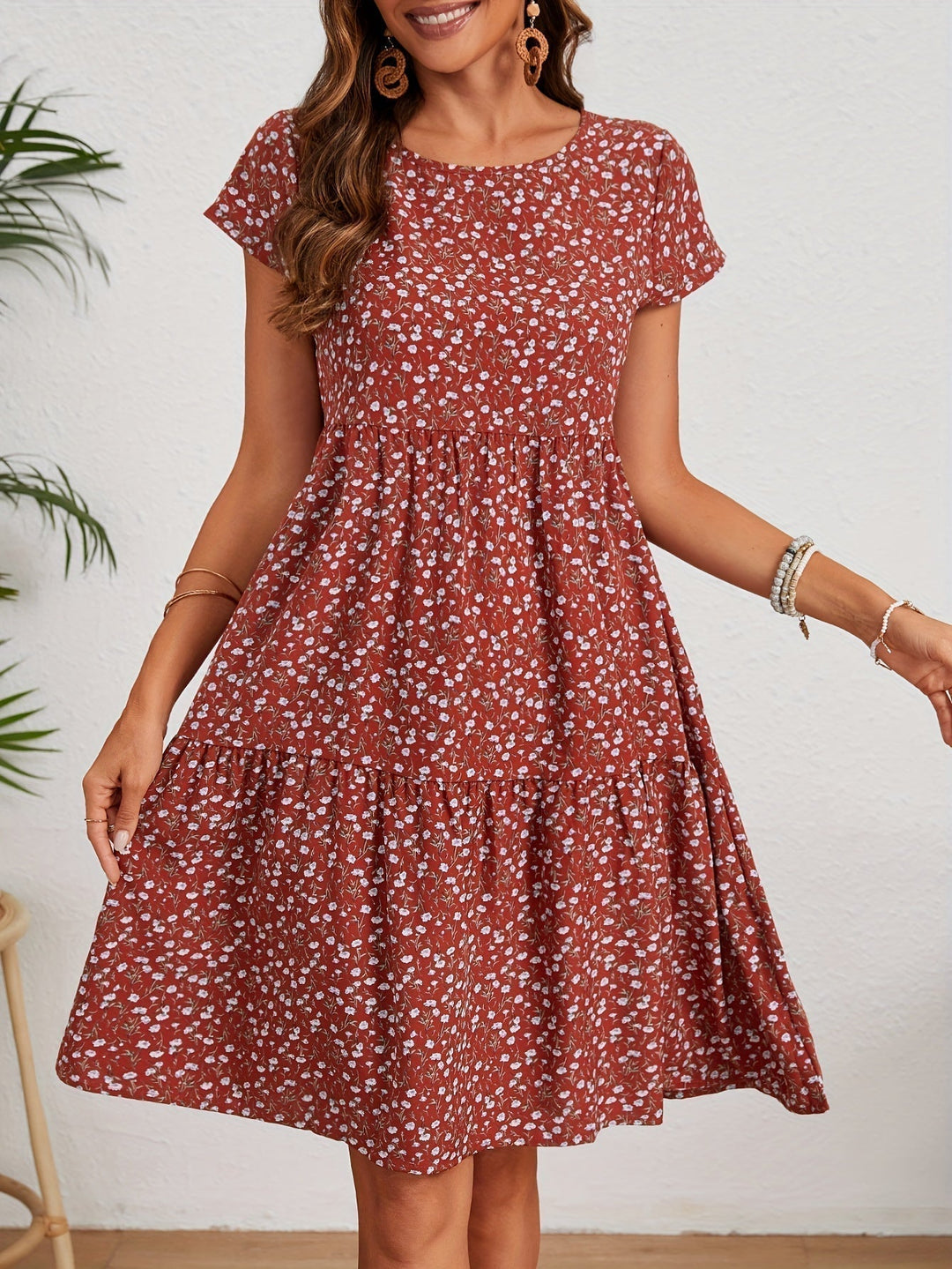 Valeria | Vintage-Abendkleid mit Blumenmuster und Rundhalsausschnitt