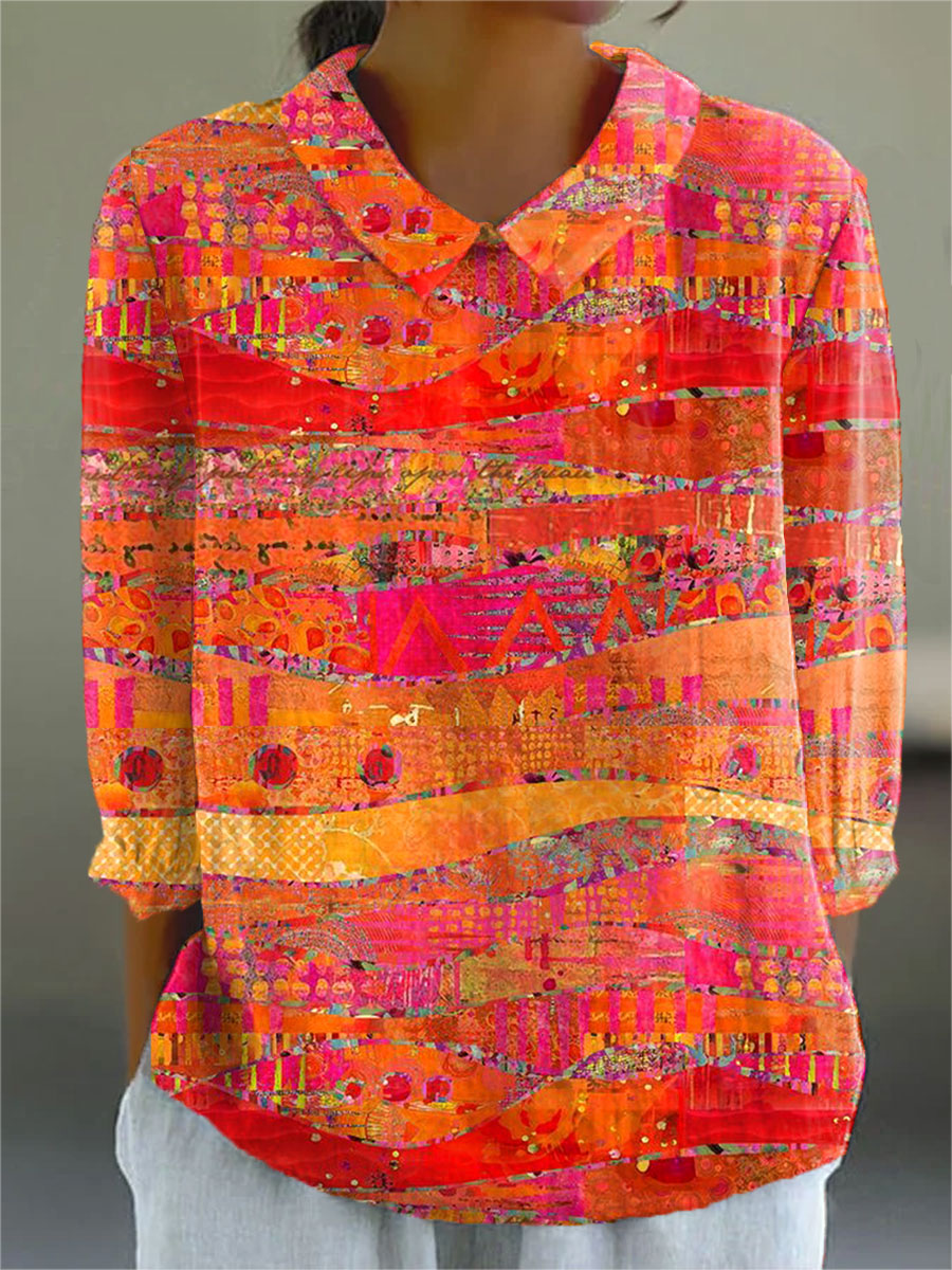 Heidi | Vintage Kunstdruck Casual Hemd für Damen mit Rundhalsausschnitt
