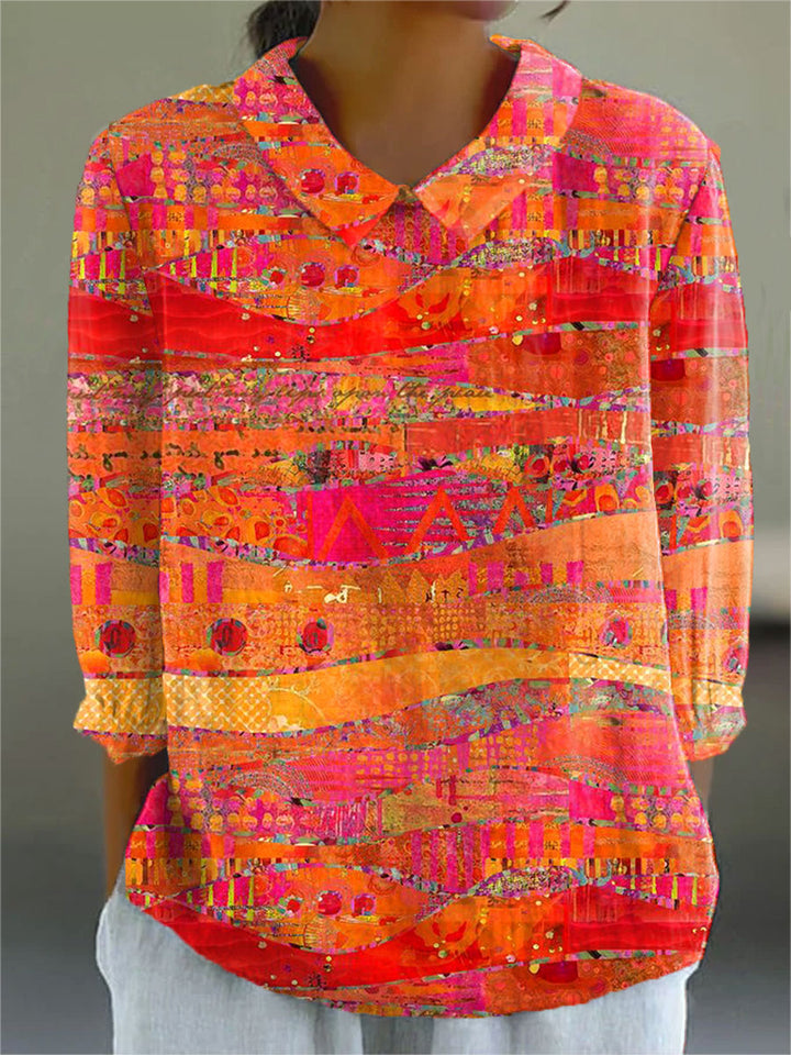 Heidi | Vintage Kunstdruck Casual Hemd für Damen mit Rundhalsausschnitt