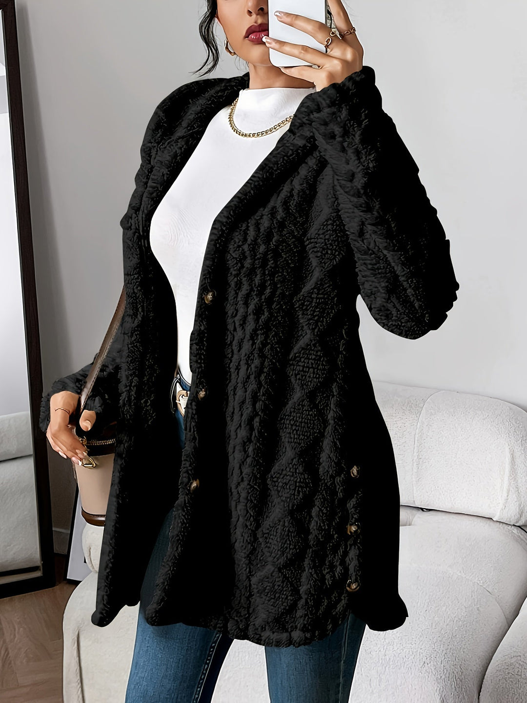 Chloe | Plüsch-Hoodie-Cardigan für Damen mit V-Ausschnitt und langen Ärmeln