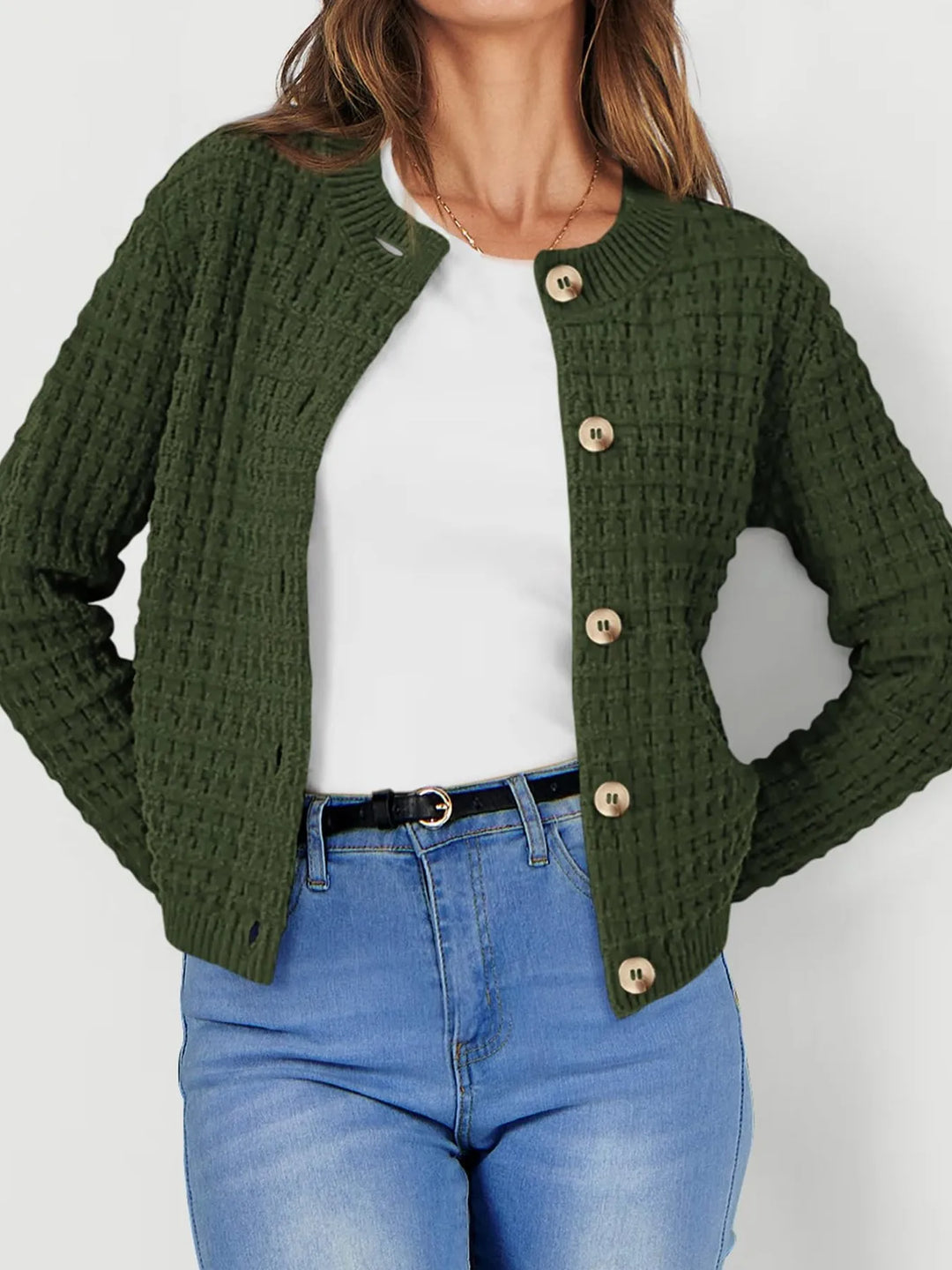 Harper | Strickjacke für Damen mit Knopfleiste und Rundhalsausschnitt