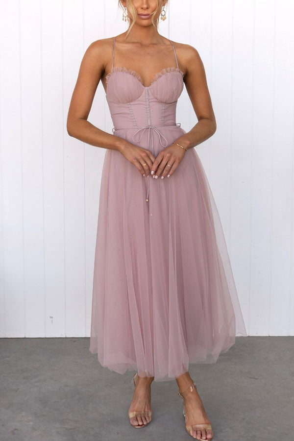 Modernes Prinzessinnen-Maxikleid für Damen mit Trägern für besondere Anlässe