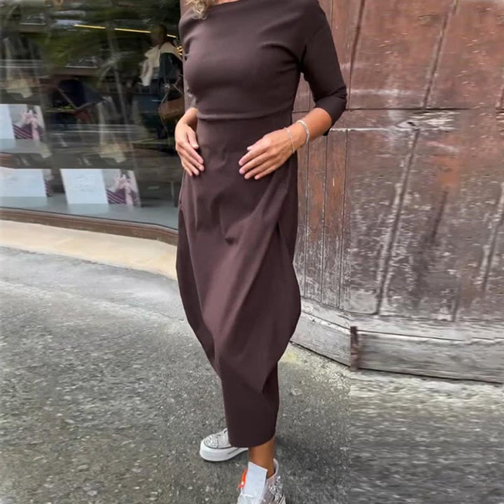 Elsbeth | Elegantes Damenkleid für Damen mit Tasche und Rundhalsausschnitt