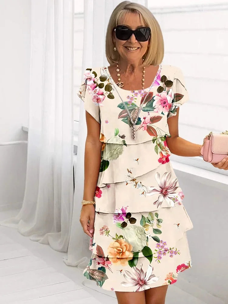 Phoebe | Bloom Ruffle Kleid für Damen mit Blumenmuster und Rundhalsausschnitt