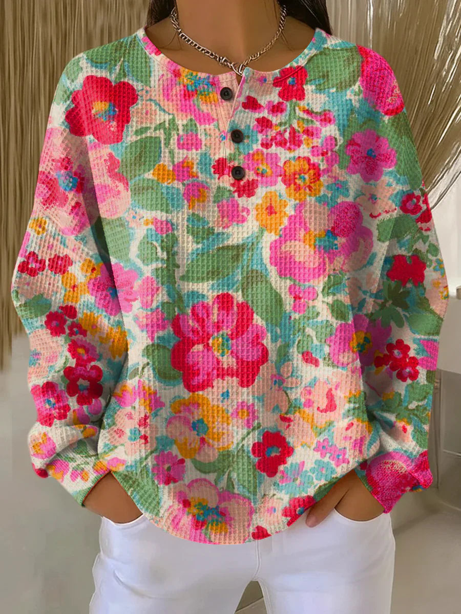 Maja | Weicher Pullover für Damen mit bunten Blumen und Rundhalsausschnitt