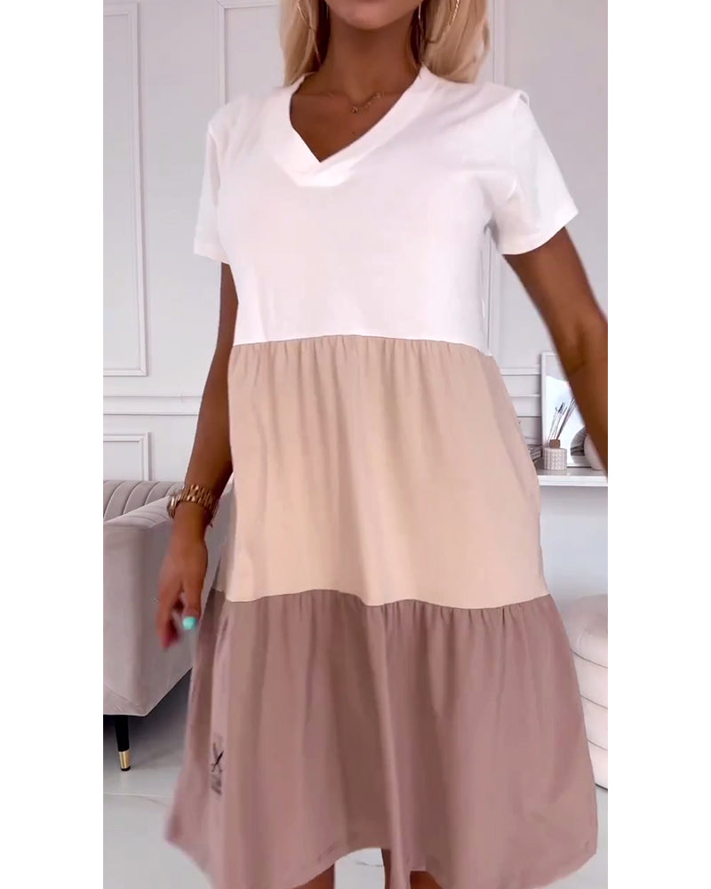 Alva | Farbblock Freizeitkleid für Damen mit kurzen Ärmeln