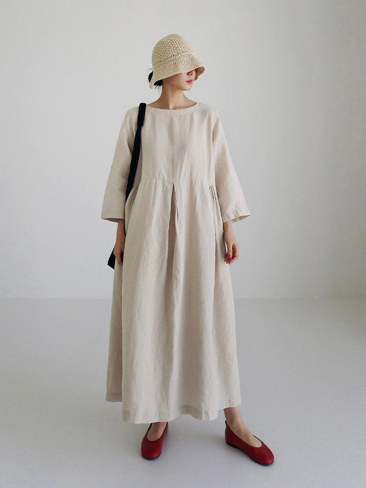 Ella | Lockeres Midikleid für Damen mit Seitentaschen und Rundhalsausschnitt