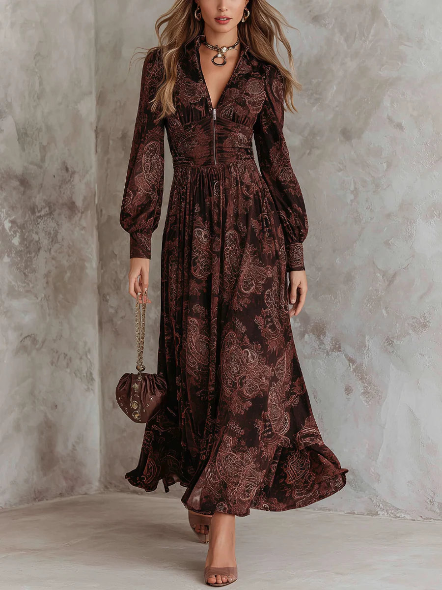 Amelia Paisley-Printed Maxi-Kleid für Damen mit Reißverschluss