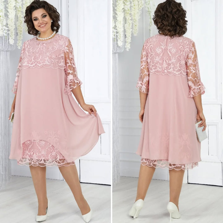 Frauen Rundhals Besticktes Patchwork Minikleid für Damen