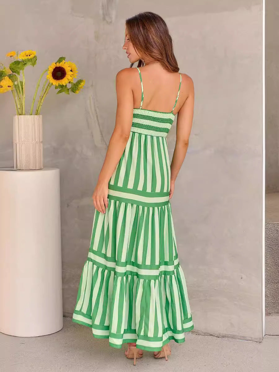 Marisol | Gestreiftes Maxikleid für Damen mit Trägern und Taschen