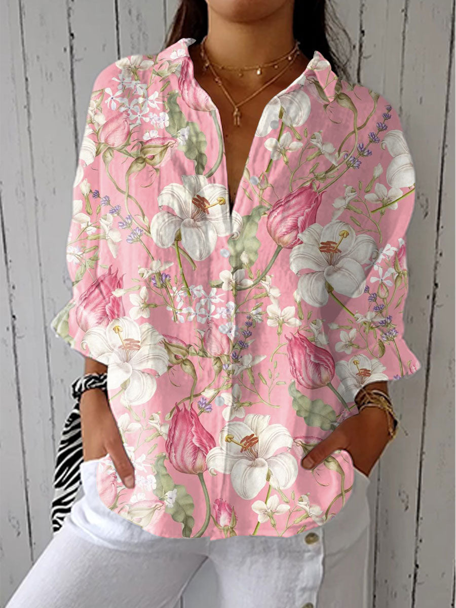 Frances | Elegante Blütenbluse mit Blumenmuster und Rundhalsausschnitt