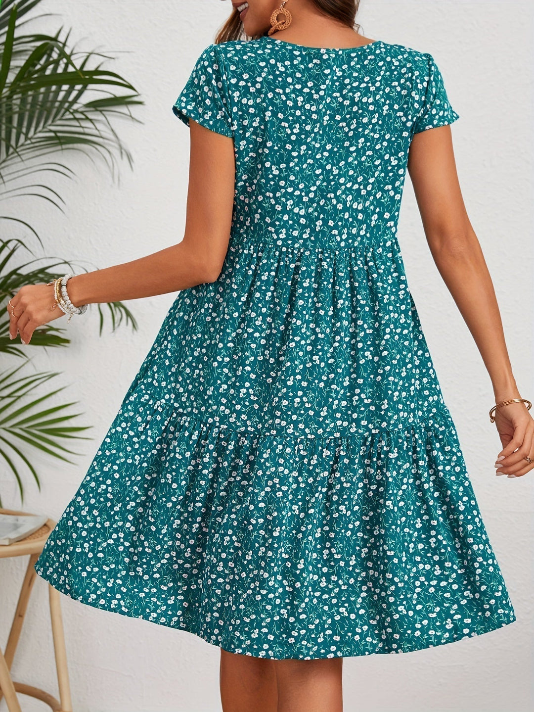 Valeria | Vintage-Abendkleid mit Blumenmuster und Rundhalsausschnitt