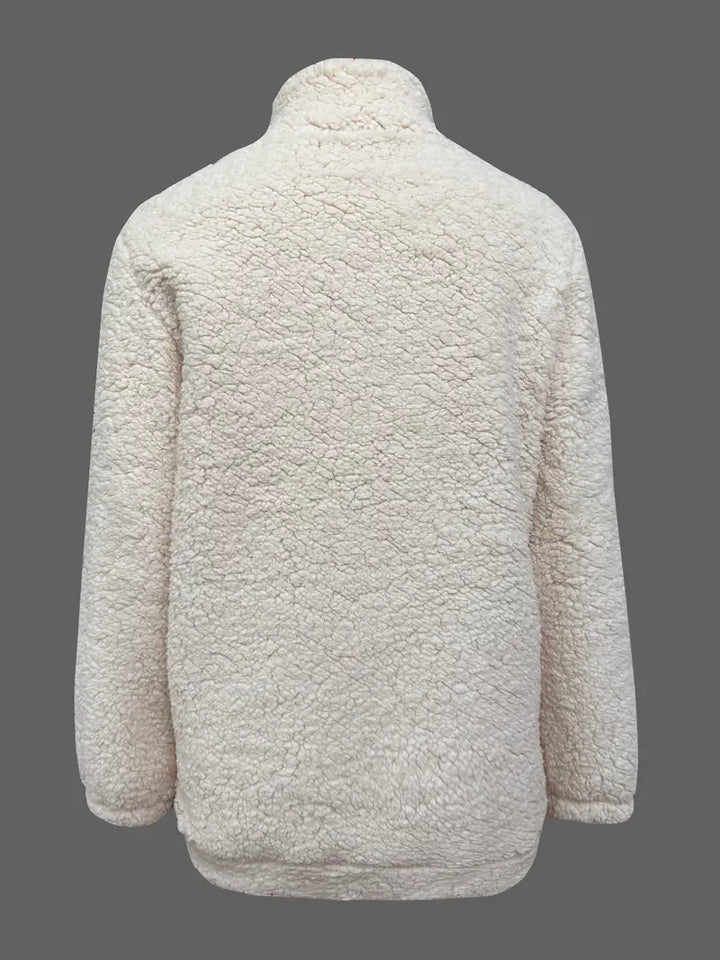 Claudia | Patch Quarter Zip Pullover Teddy Sweatshirt für Damen