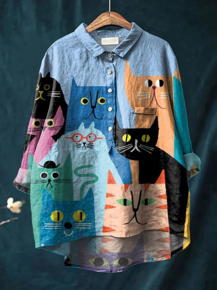 Banjo | Katzenkunst T-Shirt mit langen Ärmeln