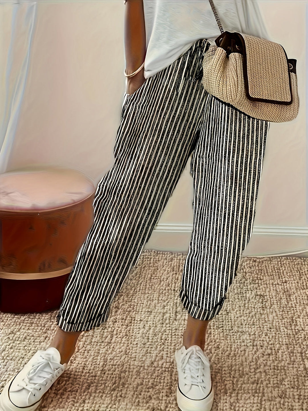 Elena | Gestreifte Hose mit weitem Bein und Streifen