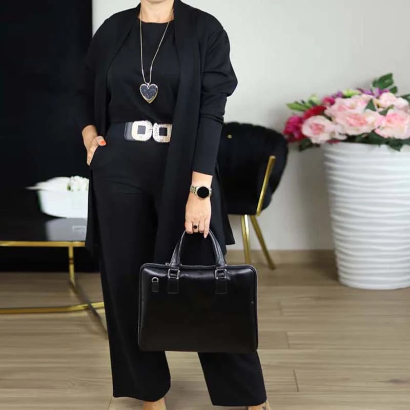 Schickes 3-teiliges Ensemble: Langer Cardigan, Top und Hose für Damen