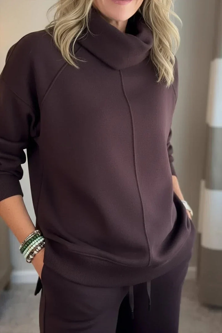 Sofia | Damen Weitbeiniger Langarm Turtleneck Zweiteiler mit Taschen