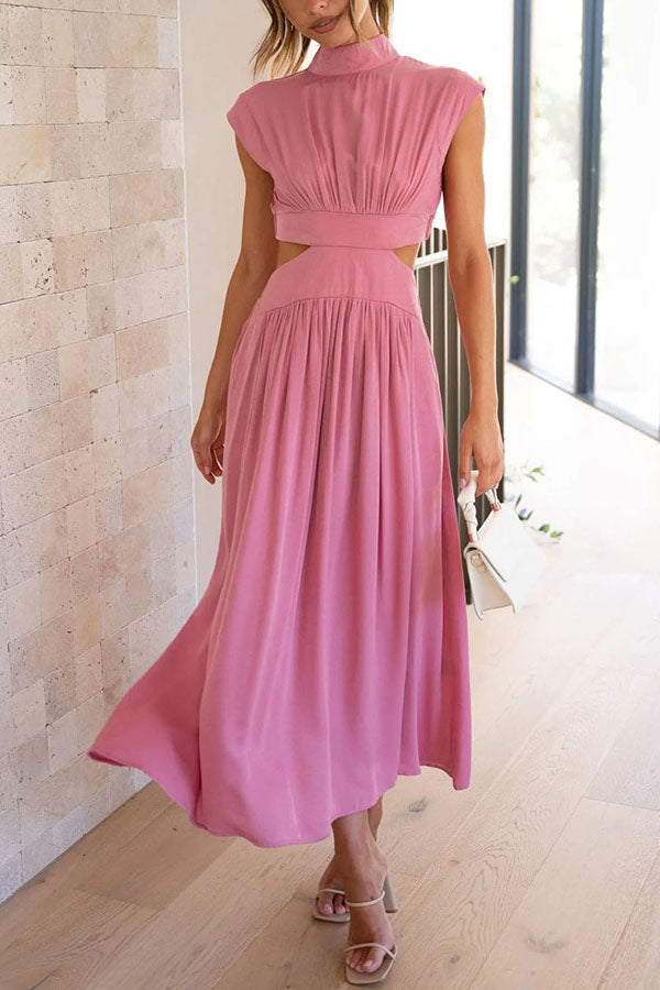 Quincy | Midi-Kleid für Damen mit Cut-Out und Taschen und Rundhalsausschnitt