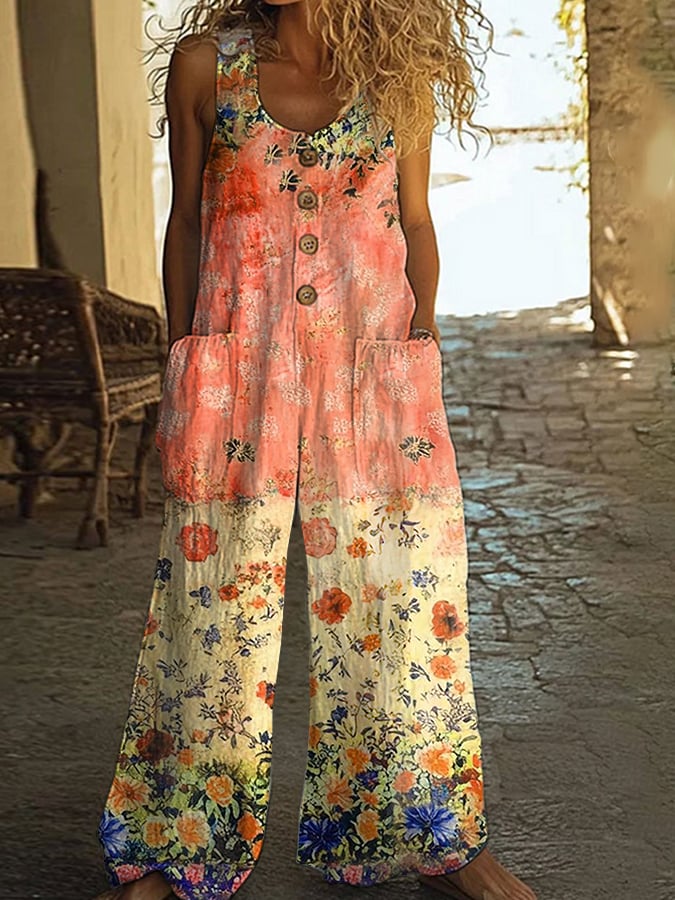 Hilary | Schicker Vintage Lockere Blumenoverall für Damen