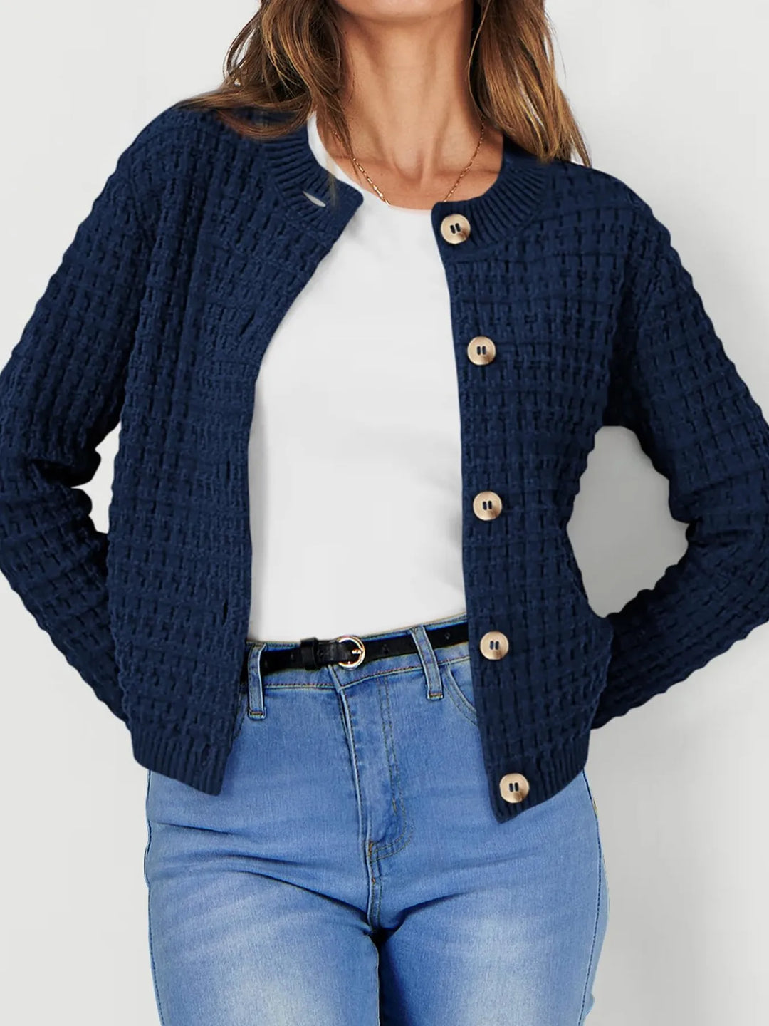 Harper | Strickjacke für Damen mit Knopfleiste und Rundhalsausschnitt
