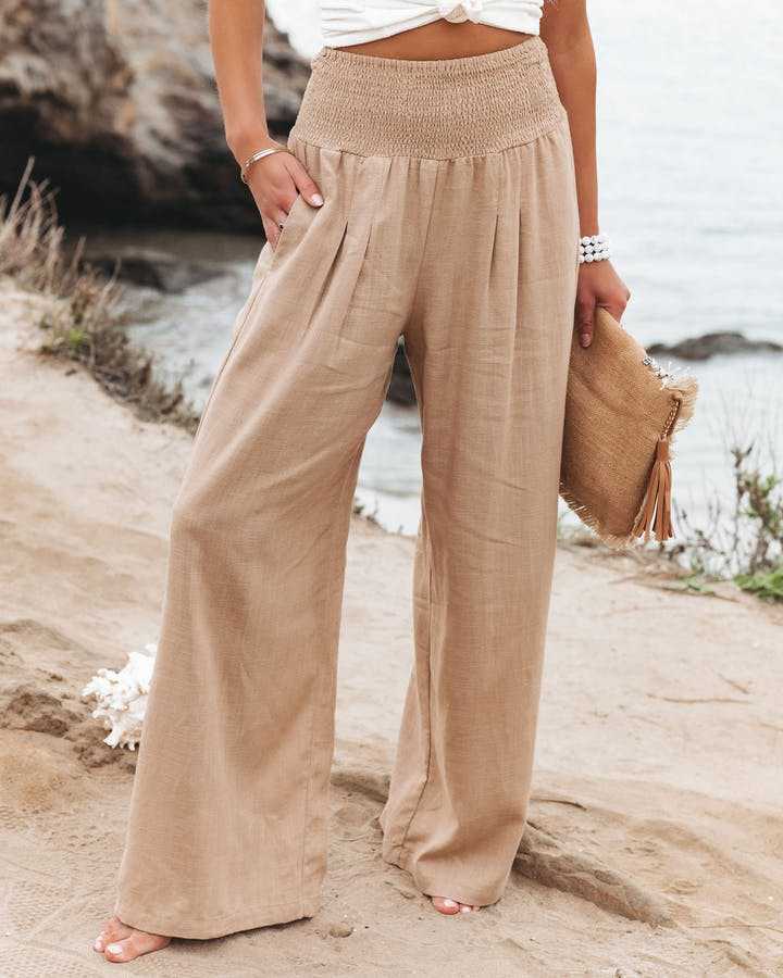 Lily Fließende Strandhose für Damen mit Weiten Beinen und hohem Bund