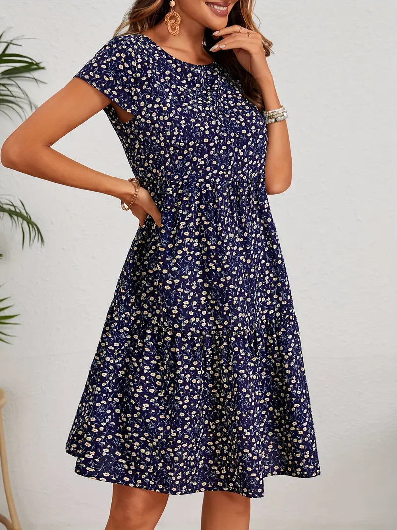 Valeria | Vintage-Abendkleid mit Blumenmuster und Rundhalsausschnitt