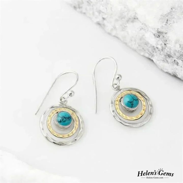 Boho Saturn Ohrringe: Türkis und Gold für Damen