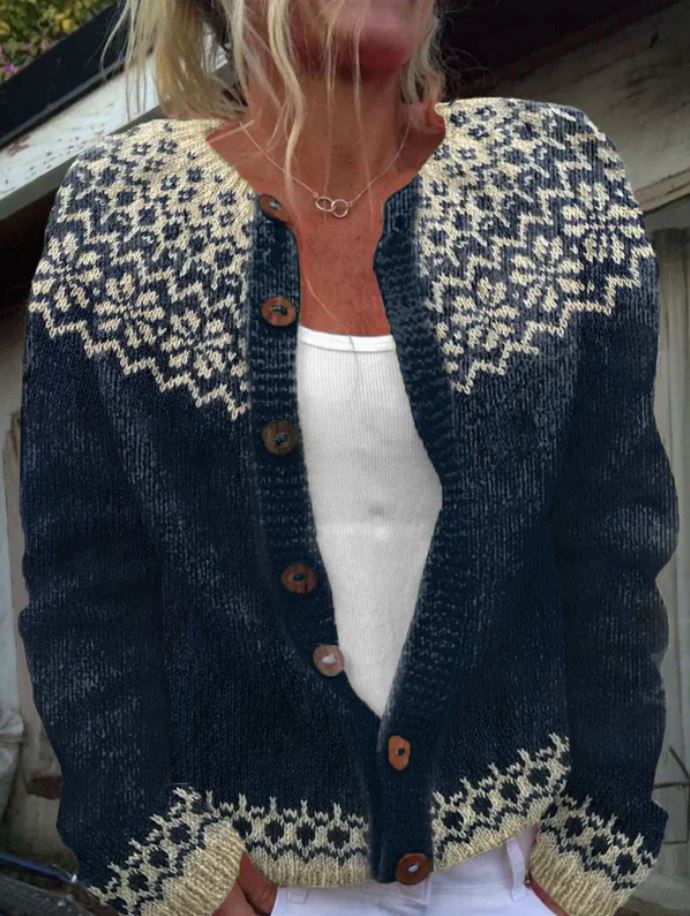 Hadley | Vintage Strickjacke für Damen mit Rundhalsausschnitt und langen Ärmeln