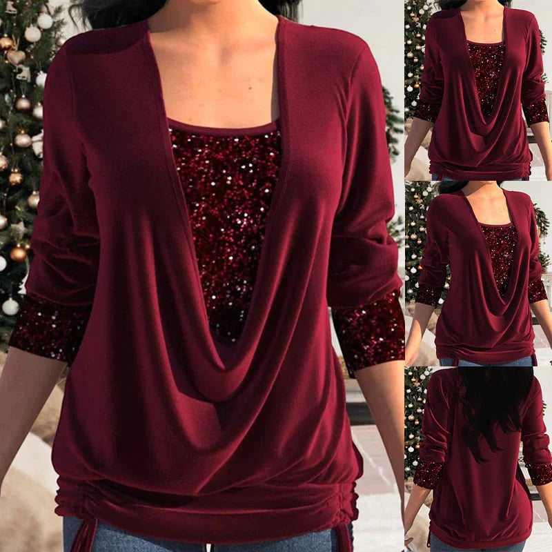 Kiara | Langärmeliges Shirt für Damen mit Pailletten und Rundhalsausschnitt
