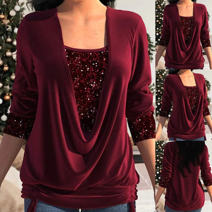 Kiara | Langärmeliges Shirt für Damen mit Pailletten und Rundhalsausschnitt