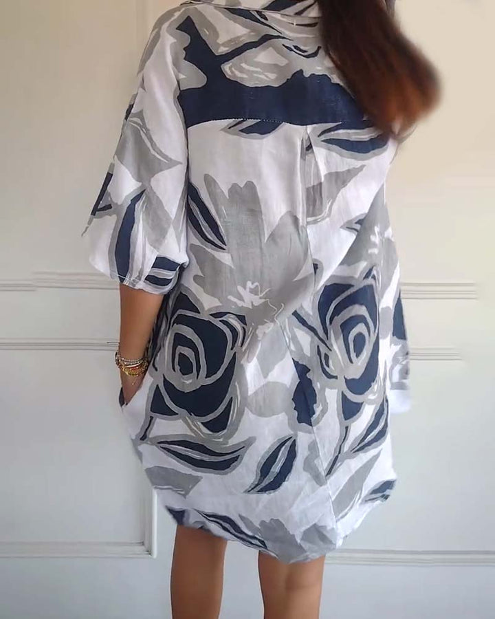 Bianca | Blumenhemdkleid für Damen mit V-Ausschnitt und kurzen Ärmeln