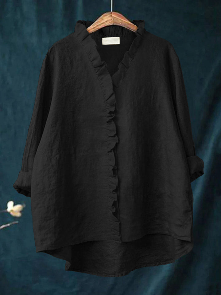 Veronica | Premium Rüschenshirt für Damen mit V-Ausschnitt und langen Ärmeln