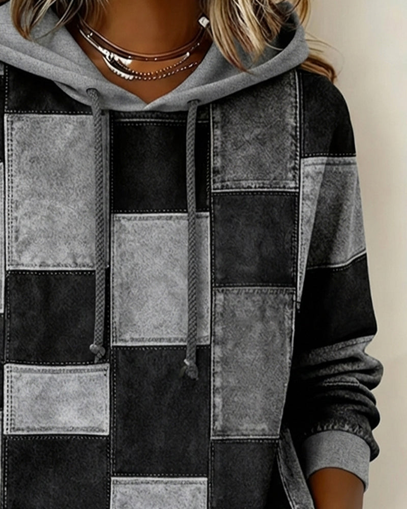 Schicker Langarm-Karierten Hoodie für Damen mit Kapuze