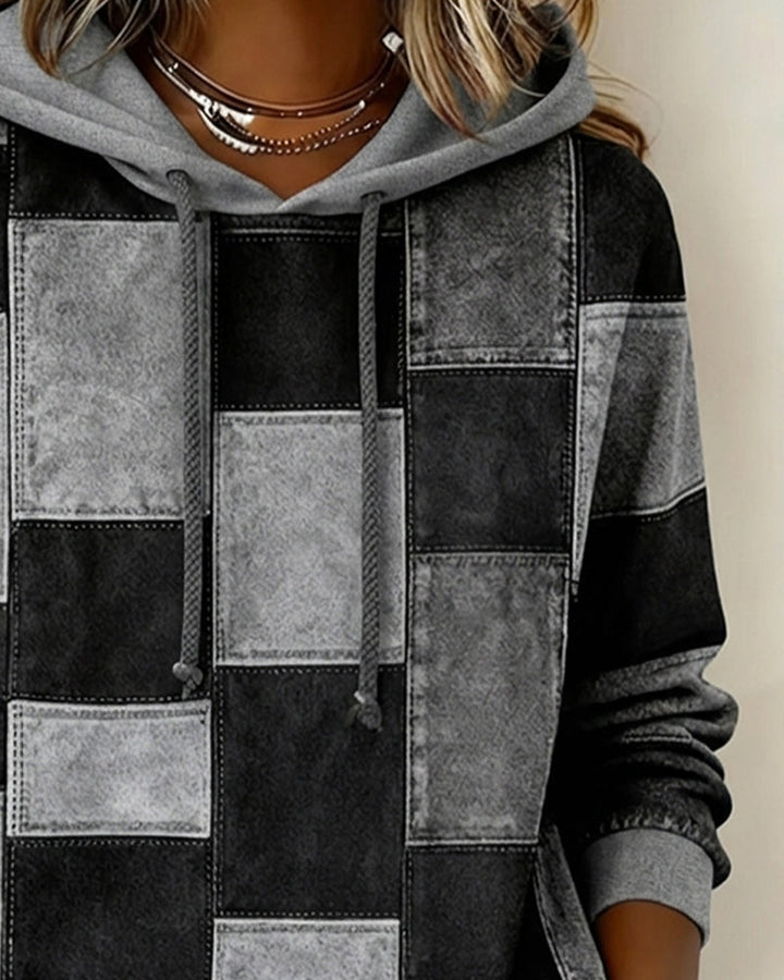 Schicker Langarm-Karierten Hoodie für Damen mit Kapuze