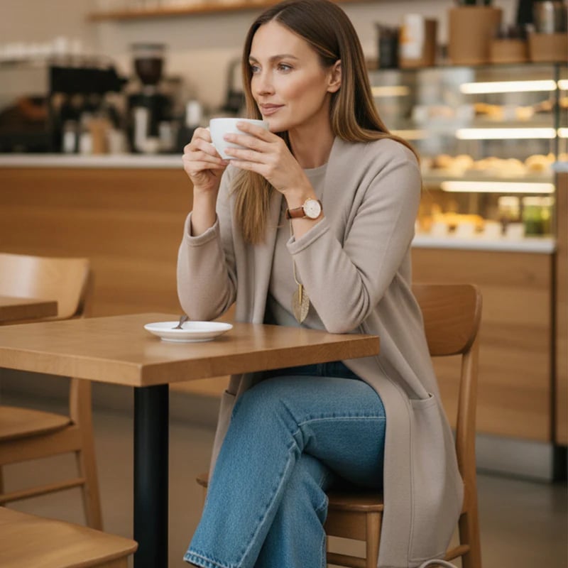 Schickes 3-teiliges Ensemble: Langer Cardigan, Top und Hose für Damen