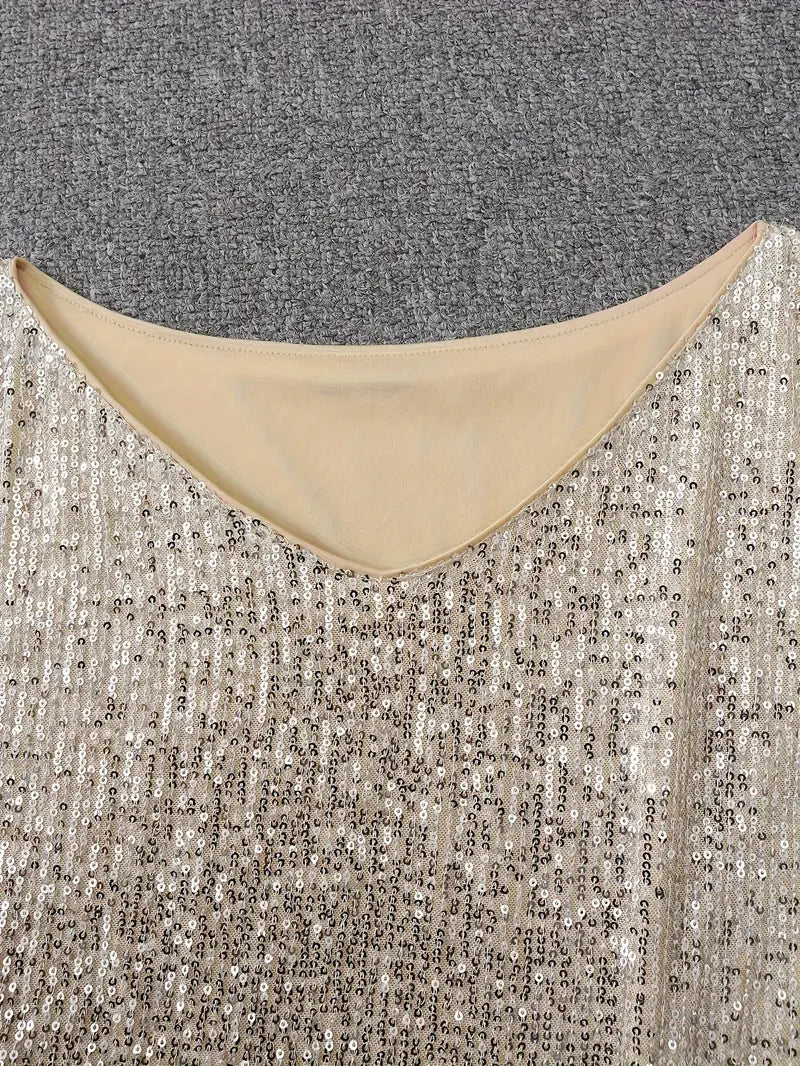 Chic Pailletten Feierkleid für Damen mit Rundhalsausschnitt und 3/4-Ärmeln