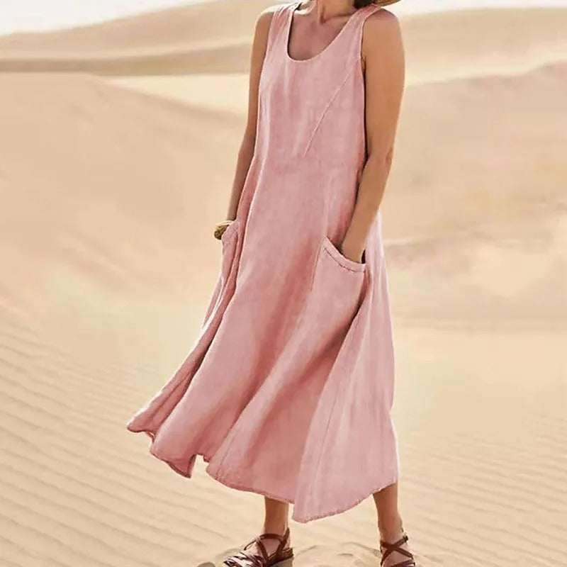 Tina | Sommer Kleid für Damen mit Rundhalsausschnitt und langen Ärmeln