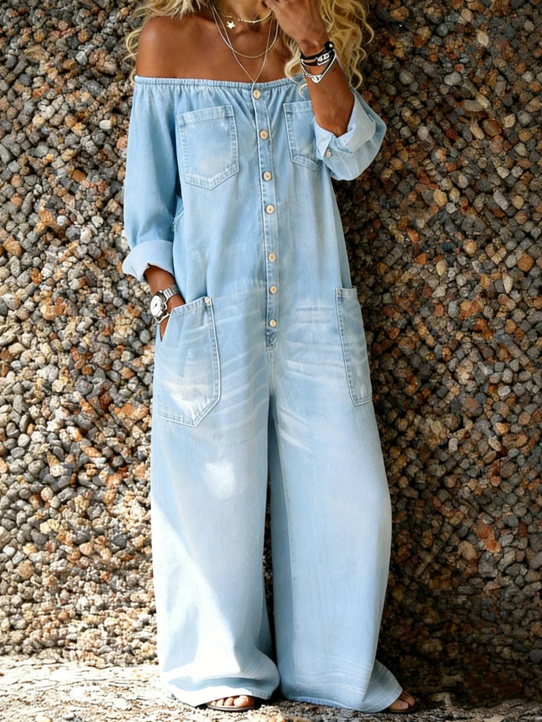 Noa | Denim-Jumpsuit mit schulterfrei-Ausschnitt