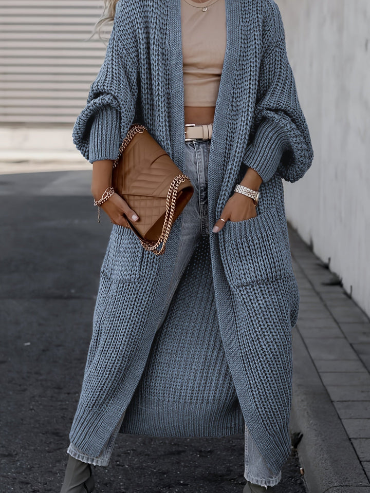 Damen-Maxi-Cardigan mit Taschen und langen Ärmeln